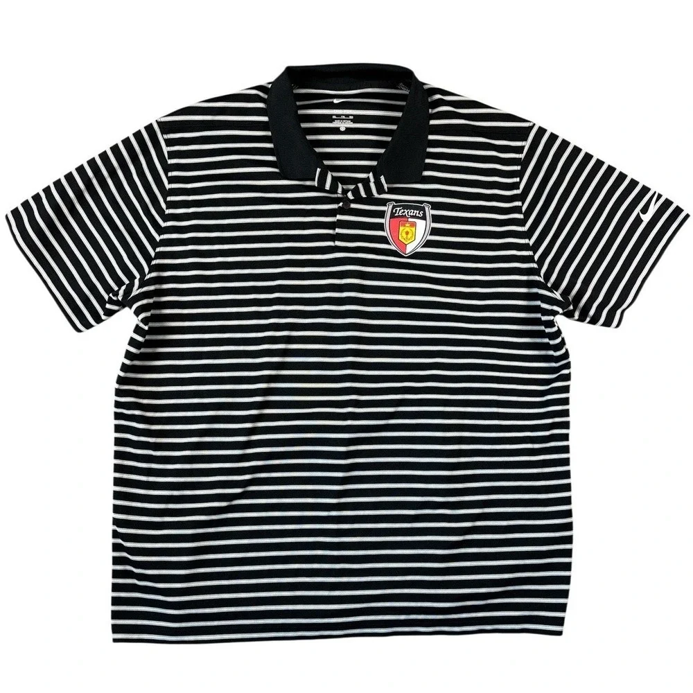 Nike Dri Fit Golf Polo Men XL Black White Striped Texans Shield Performance Polo